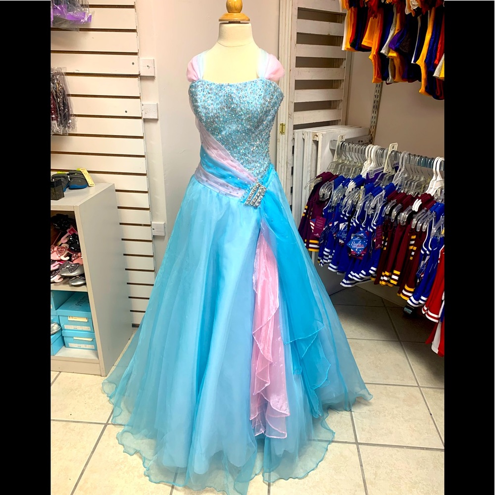 Size 2 Corset Lace Up Back Pink & Blue Homecoming Prom Quinceiera Ballgown Dress